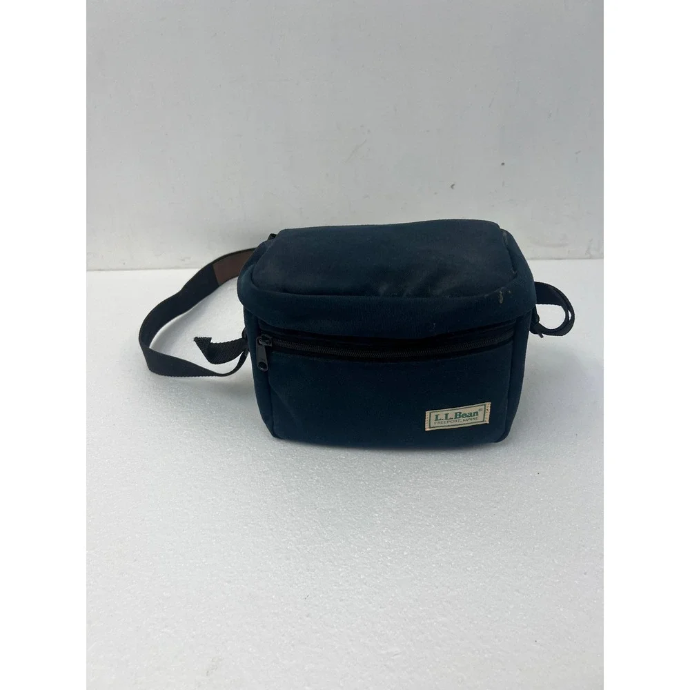 LL Bean Vintage Camera Bag Navy Blue Padded Canvas Shoulder Strap Freeport Maine